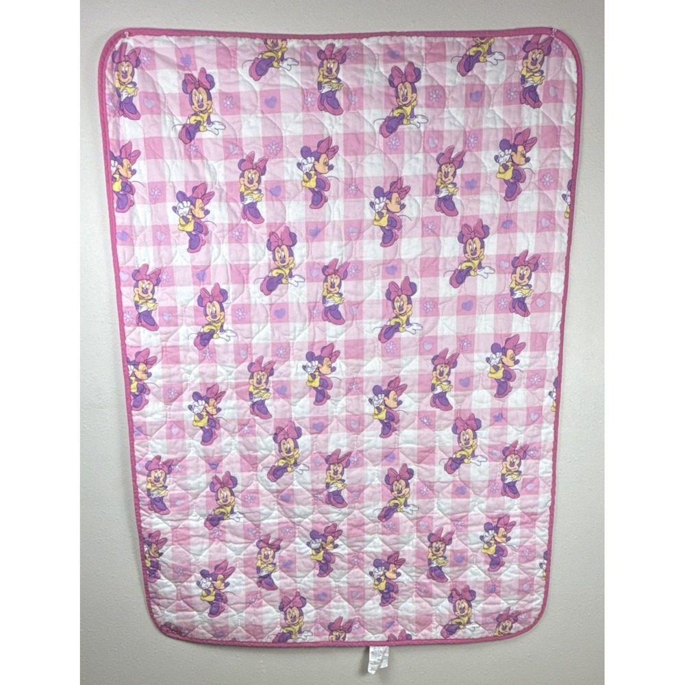 Vintage Disney Minnie Mouse Toddler Bedspread Quilt Pink Gingham Springs 40x55
